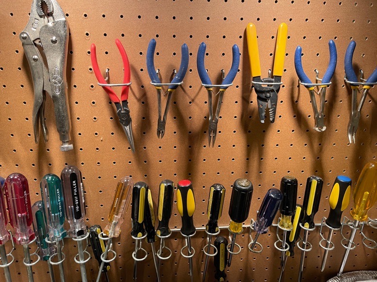 tools on a pegboard