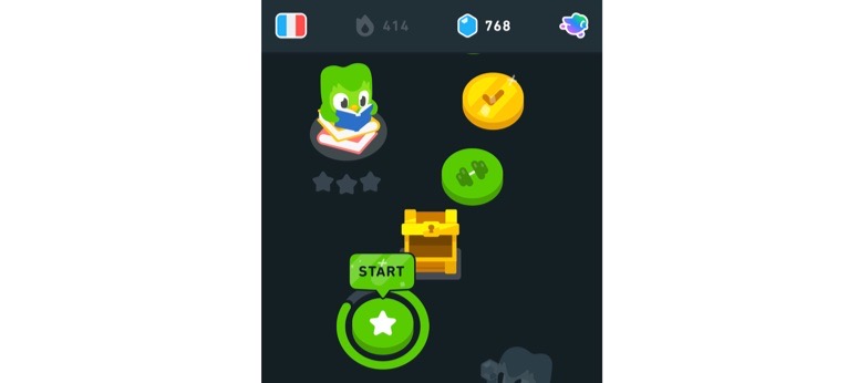 Screenshot of Duolingo app with its learning path