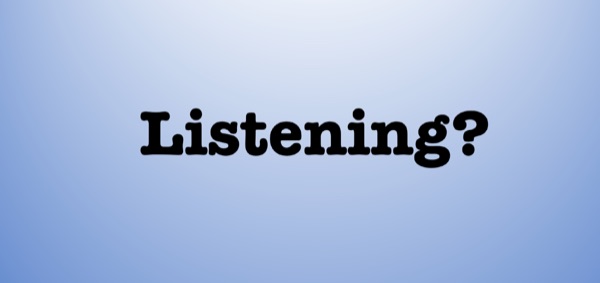 The word "Listening?" in black on a blue gradient background